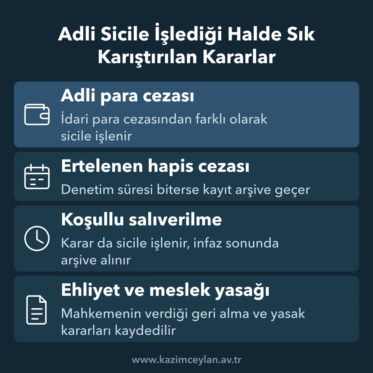 Adli Sicile İşlediği Halde Sık Karıştırılan Kararlar Adli sicile işlendiği halde çoğu zaman işlemediği sanılan kararları gösteren şema