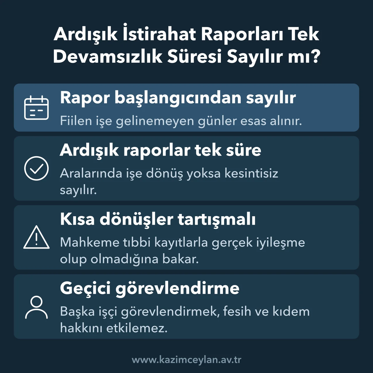 Ardışık İstirahat Raporları Tek Devamsızlık Süresi Sayılır mı Ardışık istirahat raporlarında devamsızlık süresinin nasıl hesaplandığını özetleyen şema