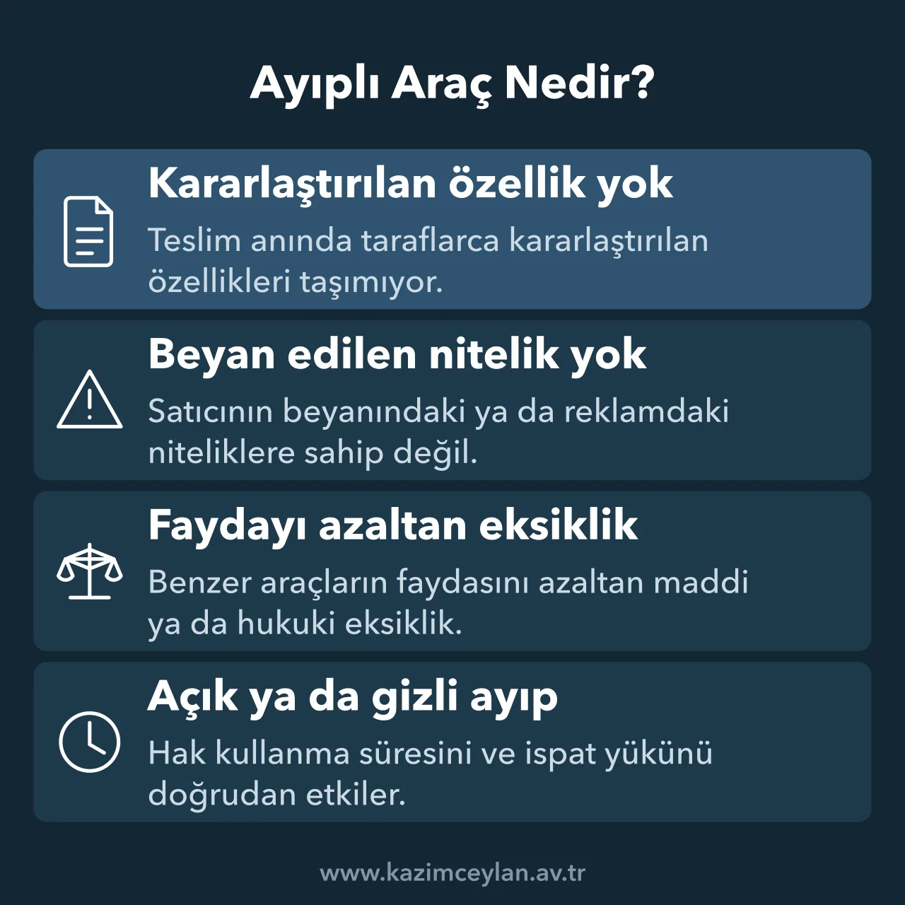 Ayıplı Araç Nedir 6502 sayılı Kanun'un 8. maddesine göre bir aracı ayıplı kılan durumları özetleyen şema