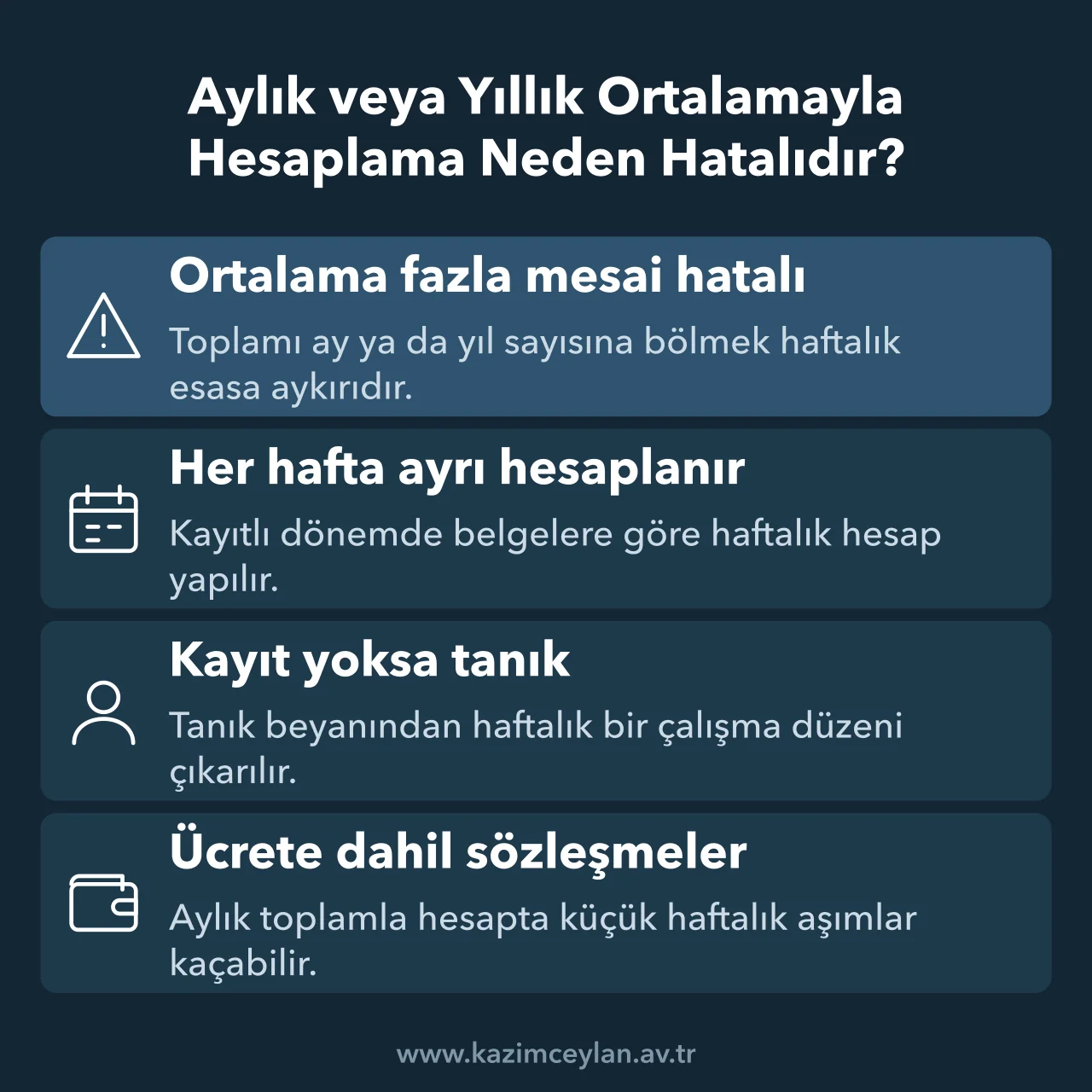 Fazla mesainin ortalama yerine haftalık esasla hesaplanmasını özetleyen şema