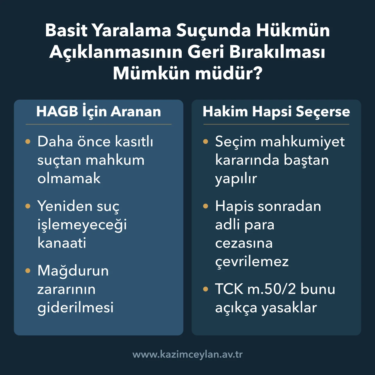 Basit Yaralama Suçunda Hükmün Açıklanmasının Geri Bırakılması Mümkün müdür HAGB için aranan şartlar ile hapis cezasının paraya çevrilememesini gösteren şema