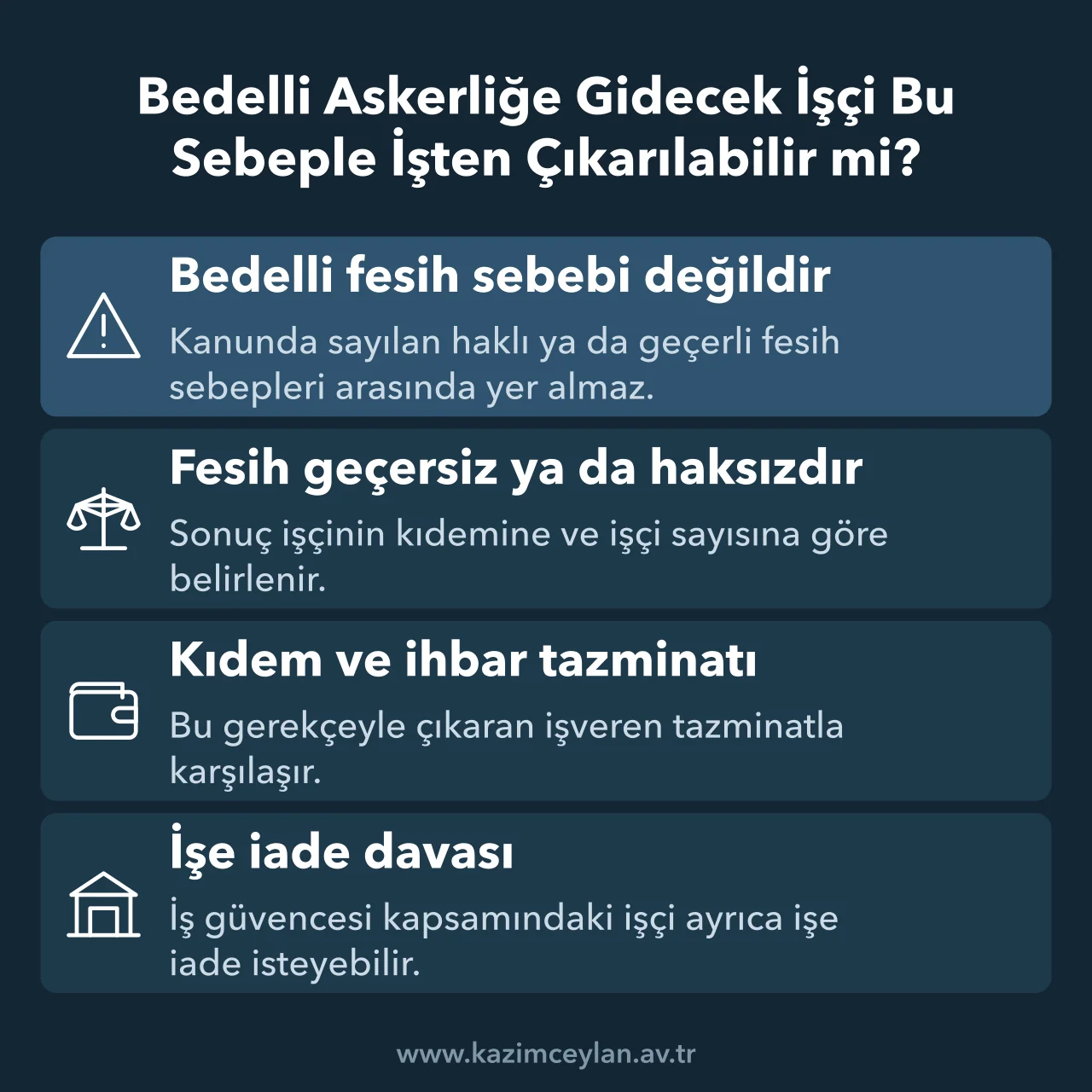 Bedelli askerlik gerekçesiyle yapılan feshin geçersizliğini ve sonuçlarını gösteren şema
