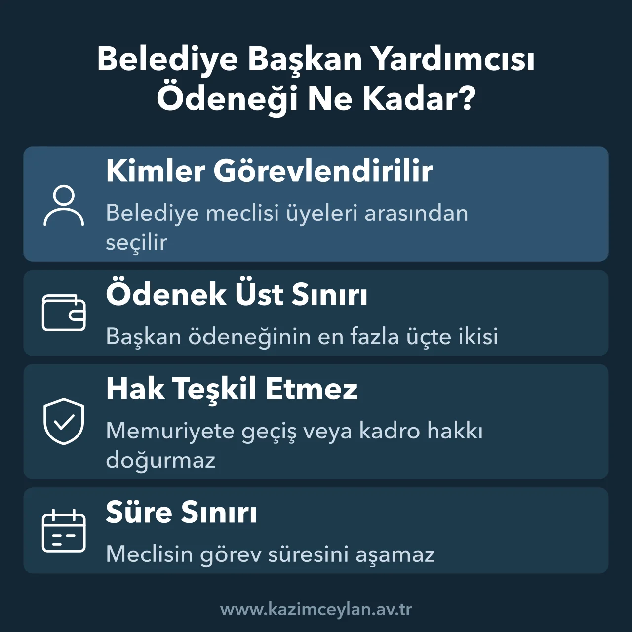 Belediye başkan yardımcısı ödeneğinin dört esasını gösteren şema