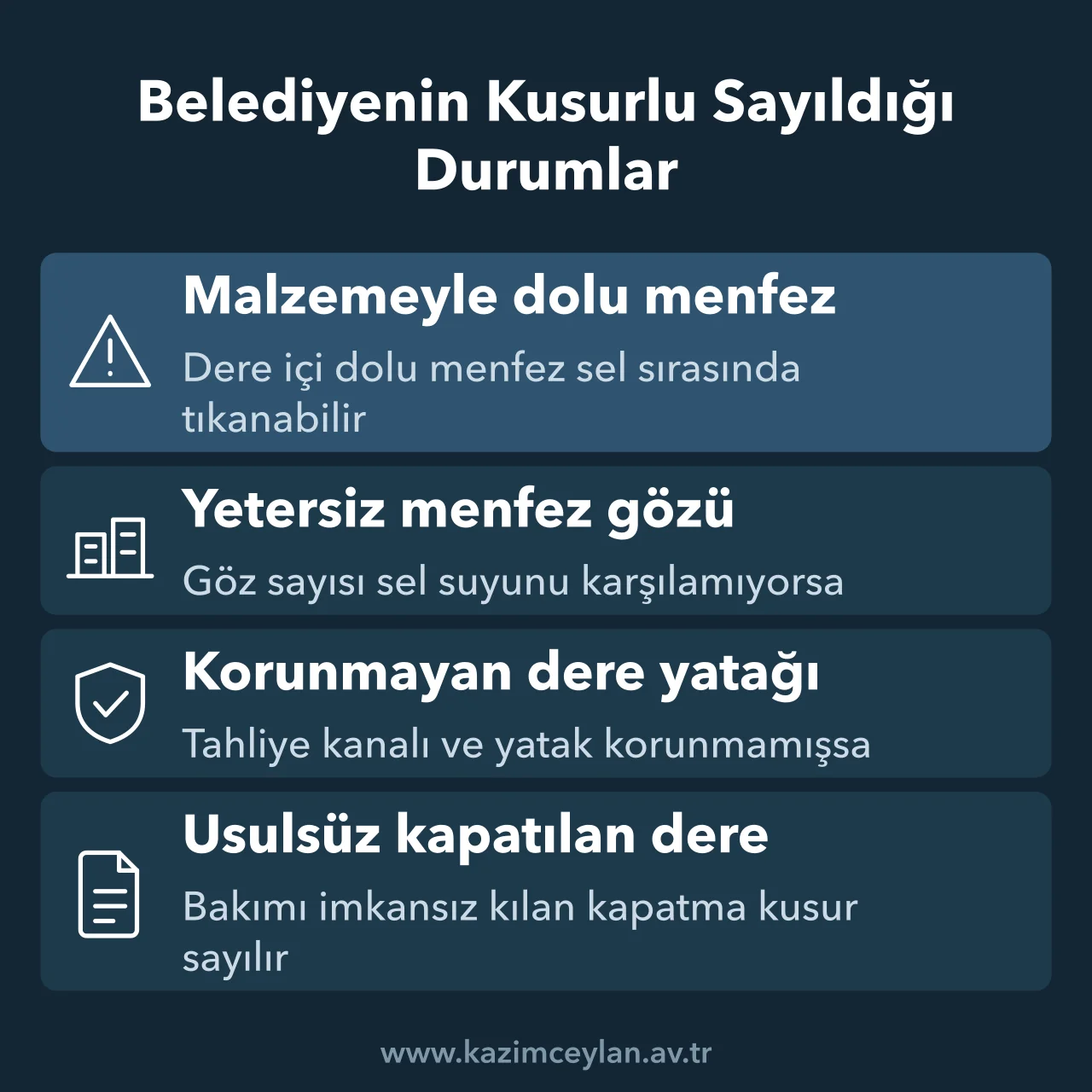 Danıştay kararlarında idarenin kusurlu bulunduğu sel durumlarını gösteren şema