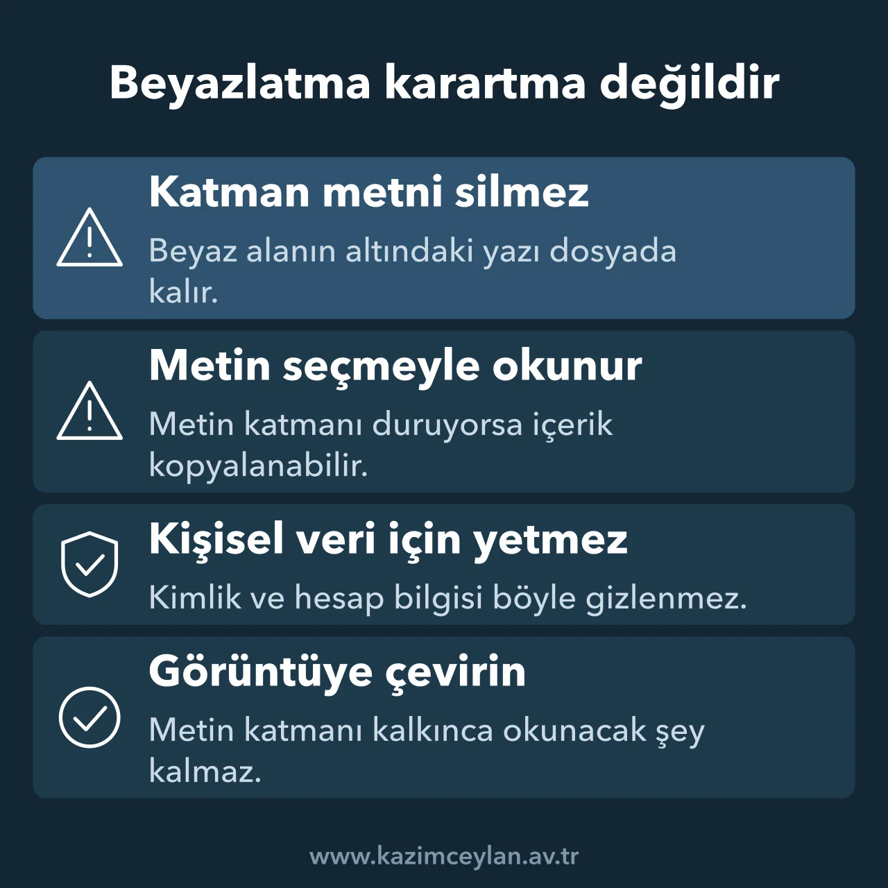 PDF'te beyazlatılan alanın altındaki metnin neden okunabildiğini gösteren şema