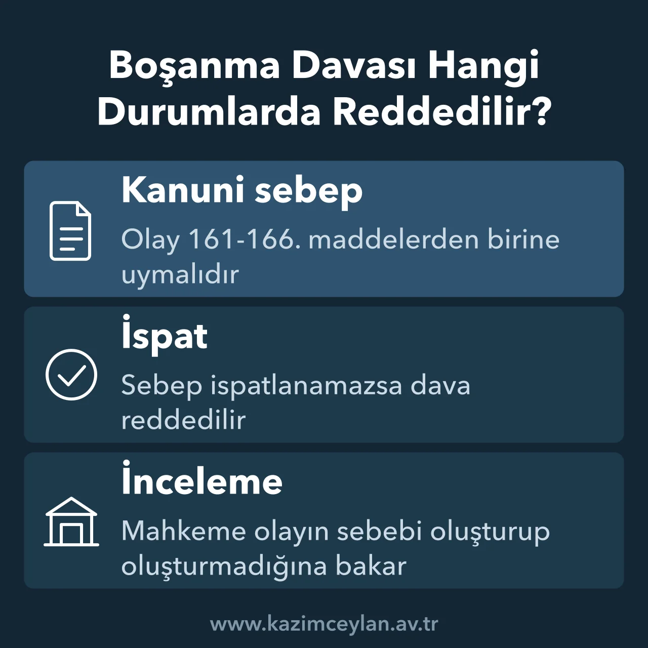 Hangi hallerde boşanma olmaz sorusuna dair kanuni sebep, ispat ve inceleme şeması