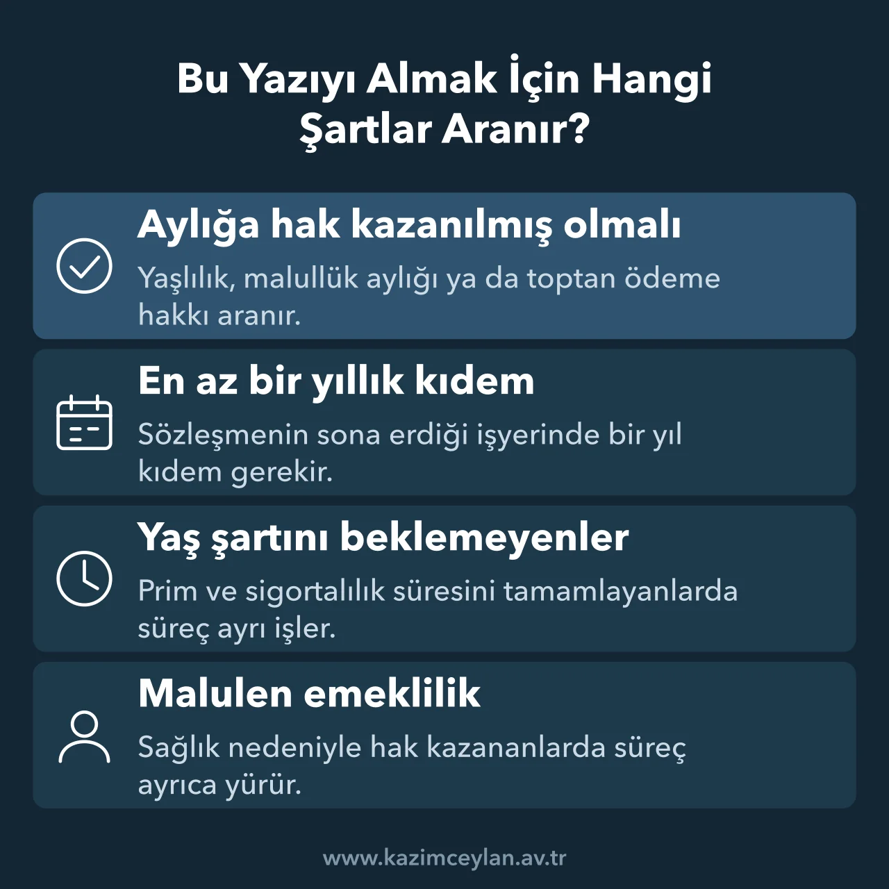 SGK kıdem tazminatı alabilir yazısı için aranan aylık hakkı ve kıdem şartını gösteren şema