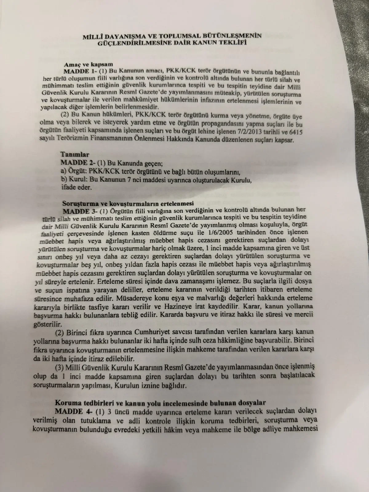 Çerçeve Yasa Kanun Teklifi Metni Madde 1 4 Çerçeve Yasa Kanun Teklifi Metni Madde 1 4