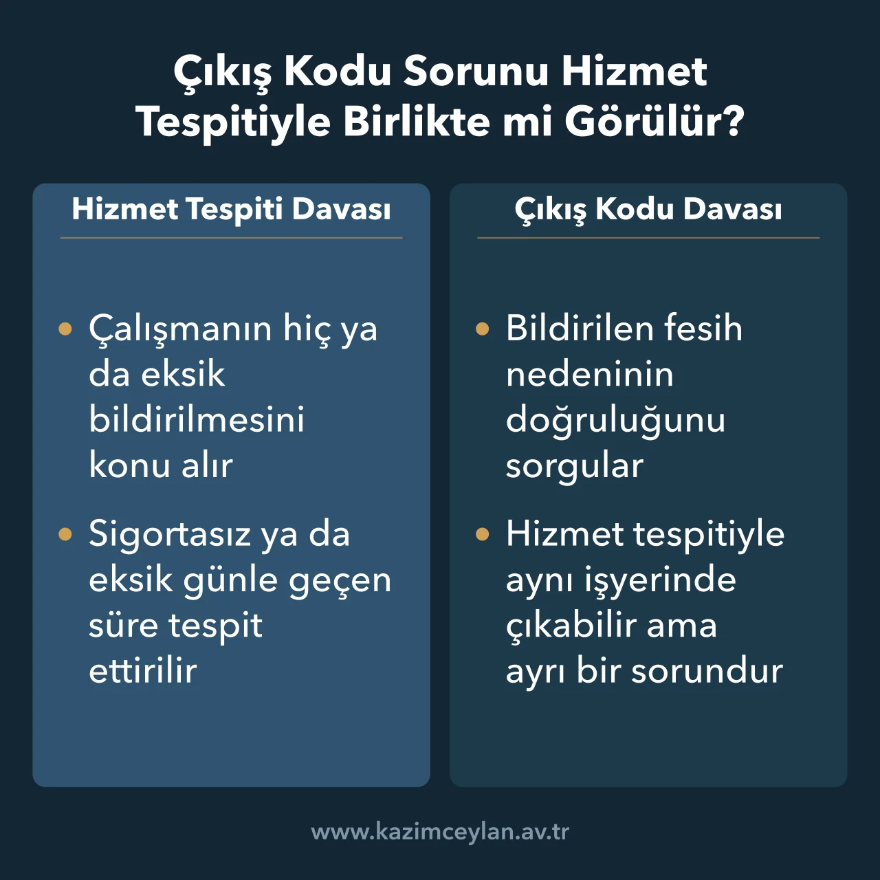 Çıkış Kodu Sorunu Hizmet Tespitiyle Birlikte mi Görülür Hizmet tespiti davası ile çıkış kodu davasının konusunu yan yana karşılaştıran şema