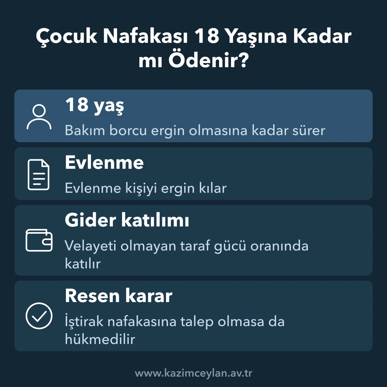 Çocuk Nafakası 18 Yaşına Kadar mı Ödenir Çocuğa kaç yaşına kadar nafaka ödenir sorusunun dört temel kuralını gösteren şema