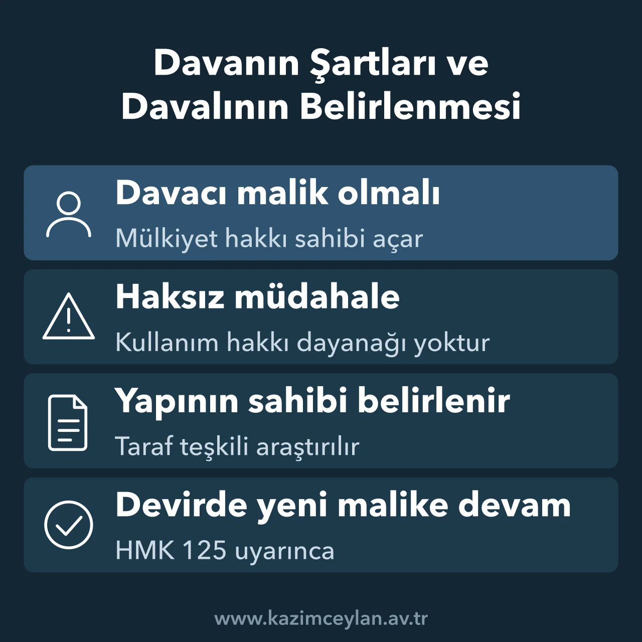 Davanın Şartları ve Davalının Belirlenmesi El atmanın önlenmesi davasının şartlarını gösteren şema