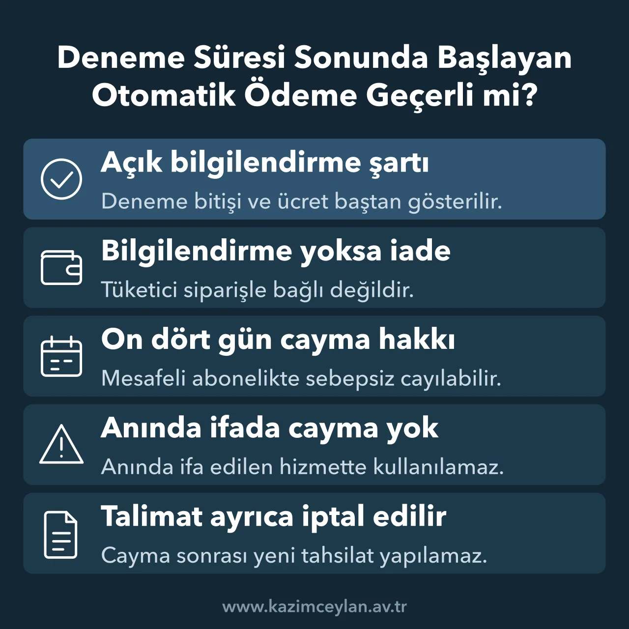 Deneme Süresi Sonunda Başlayan Otomatik Ödeme Geçerli mi Ücretsiz deneme sonrası çekimde bilgilendirme şartı, iade ve on dört günlük cayma hakkı