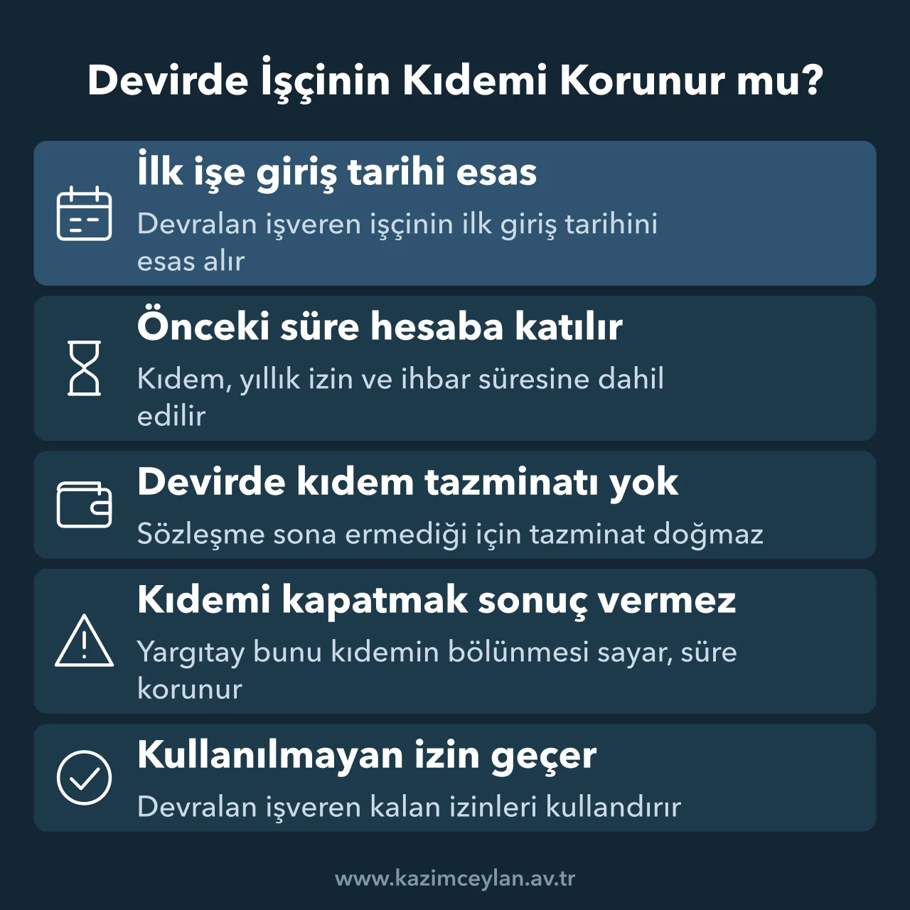 Devirde İşçinin Kıdemi Korunur mu İş ilişkisinin devrinde kıdem, izin hakkı ve tazminat durumunun korunmasını gösteren şema