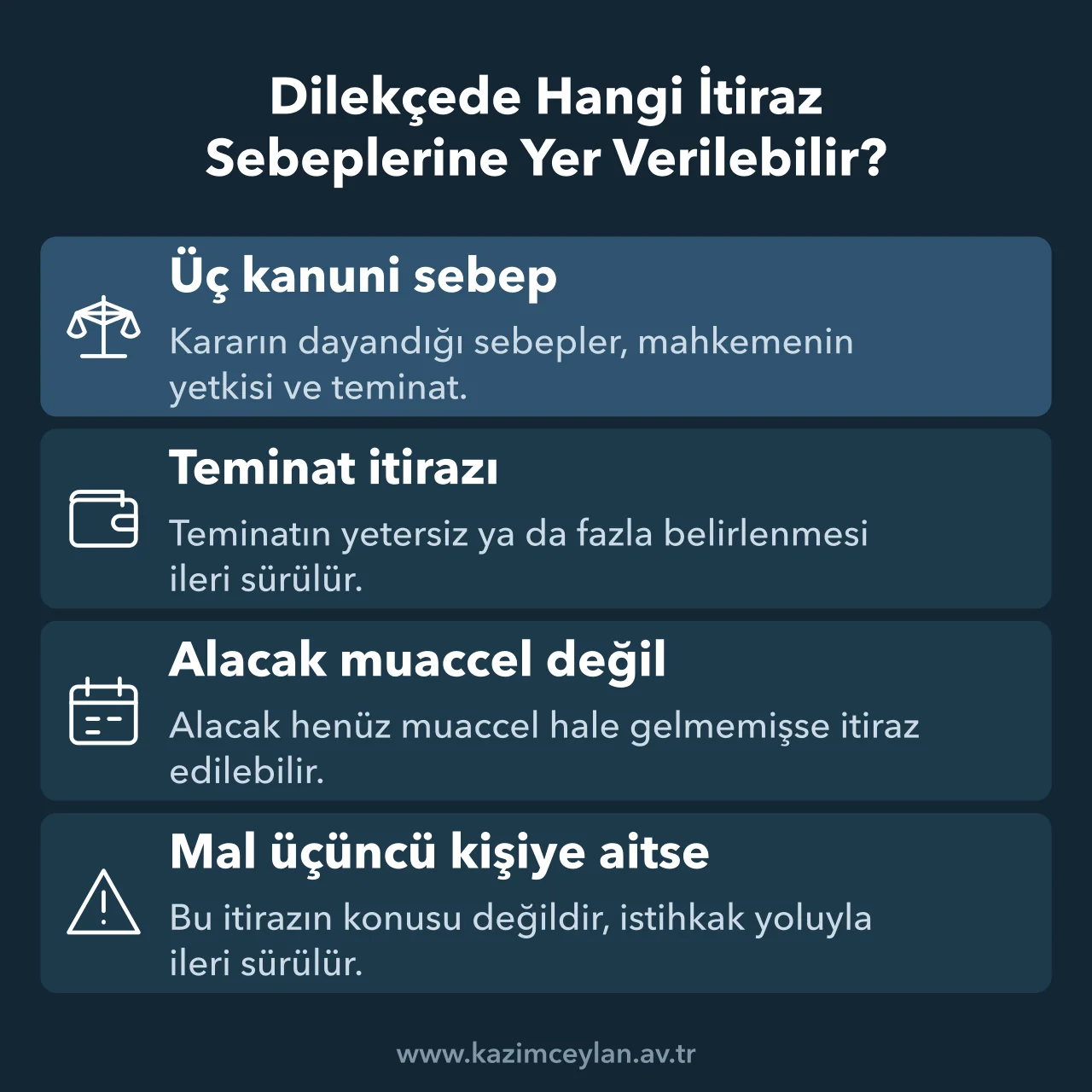 Dilekçede Hangi İtiraz Sebeplerine Yer Verilebilir İhtiyati hacze itirazda ileri sürülebilecek sebepleri ve istihkak ayrımını özetleyen şema
