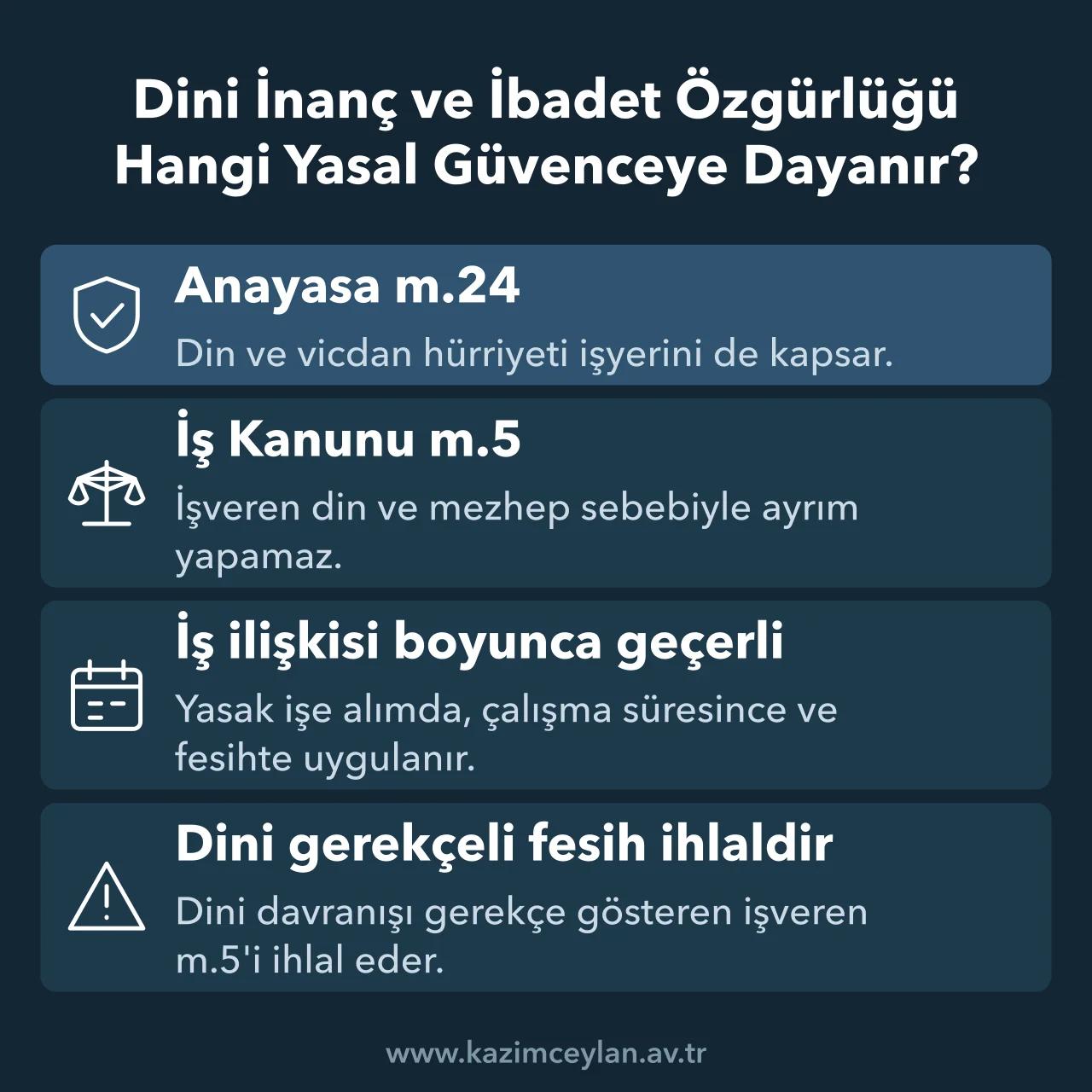 Dini İnanç ve İbadet Özgürlüğü Hangi Yasal Güvenceye Dayanır Din ve vicdan hürriyetinin iş ilişkisindeki anayasal ve yasal güvencesini gösteren şema