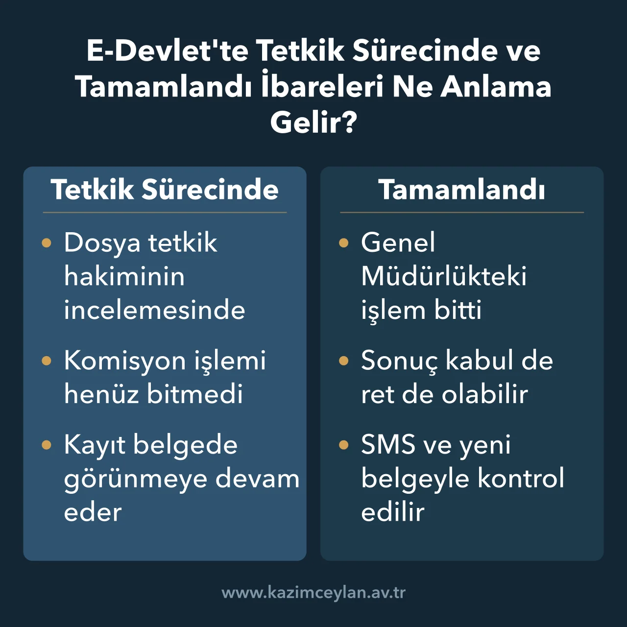E Devlette Tetkik Sürecinde ve Tamamlandı İbareleri Ne Anlama Gelir E-Devlet başvuru ekranındaki tetkik sürecinde ve tamamlandı ibarelerini karşılaştıran şema