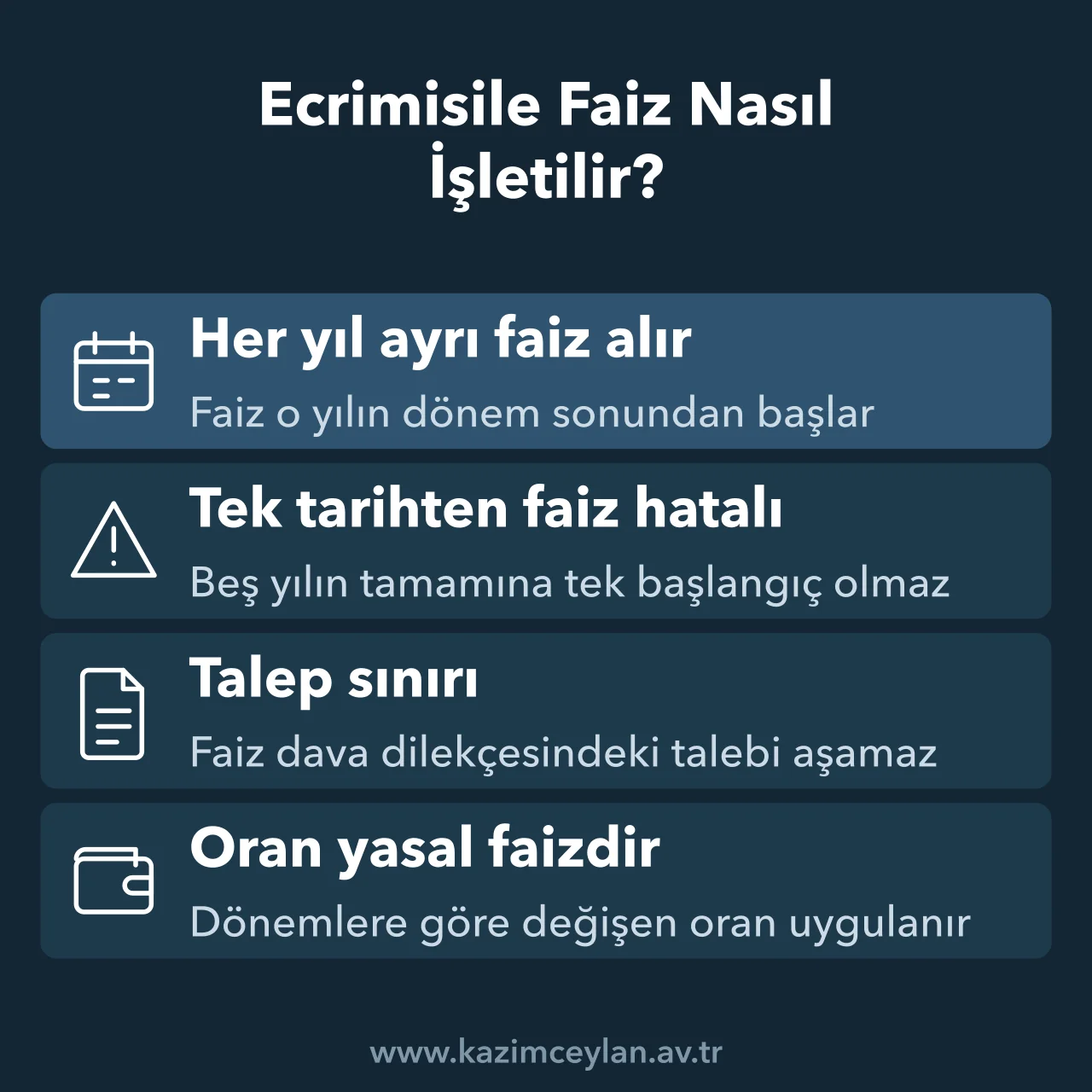 Ecrimisil faizinin her yıl için dönem sonundan ayrı ayrı işletilmesini gösteren şema