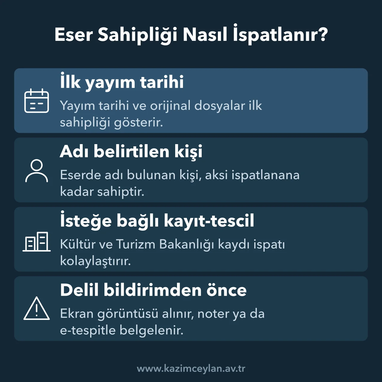 Eser Sahipliği Nasıl İspatlanır Eser sahipliğini gösteren yayım tarihi, ad karinesi, kayıt-tescil ve delil toplama yolları