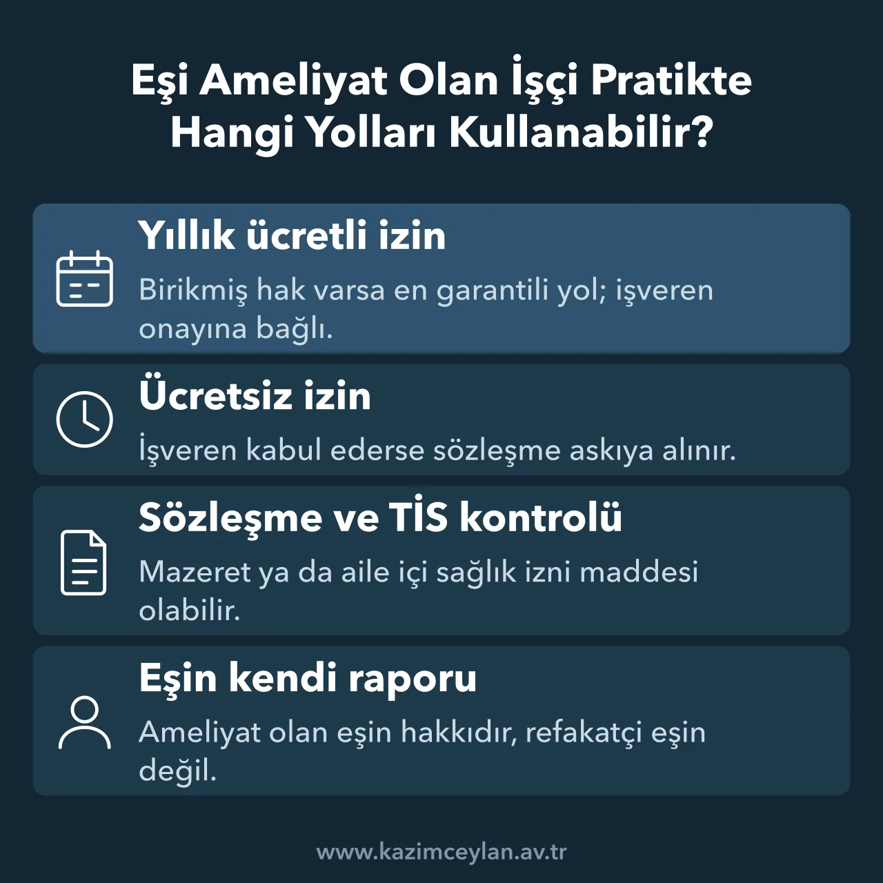 Eşi ameliyat olan işçinin yıllık izin, ücretsiz izin ve sözleşmeye dayalı seçenekleri