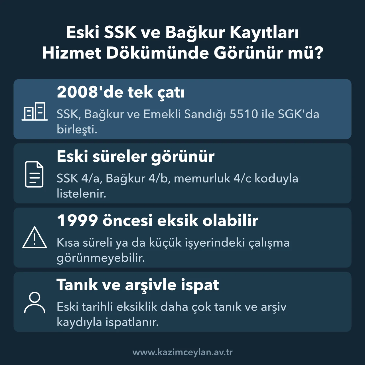 2008 öncesi SSK, Bağkur ve memurluk sürelerinin hizmet dökümünde görünümünü özetleyen şema