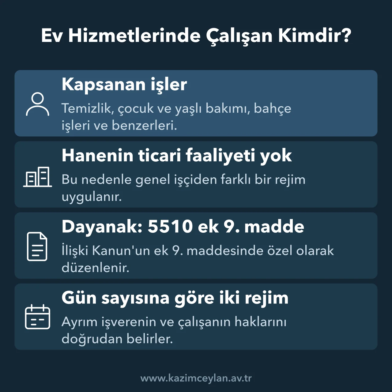 Ev Hizmetlerinde Çalışan Kimdir Ev hizmetlerinde çalışanın kapsamını ve tabi olduğu özel sigorta rejimini özetleyen şema