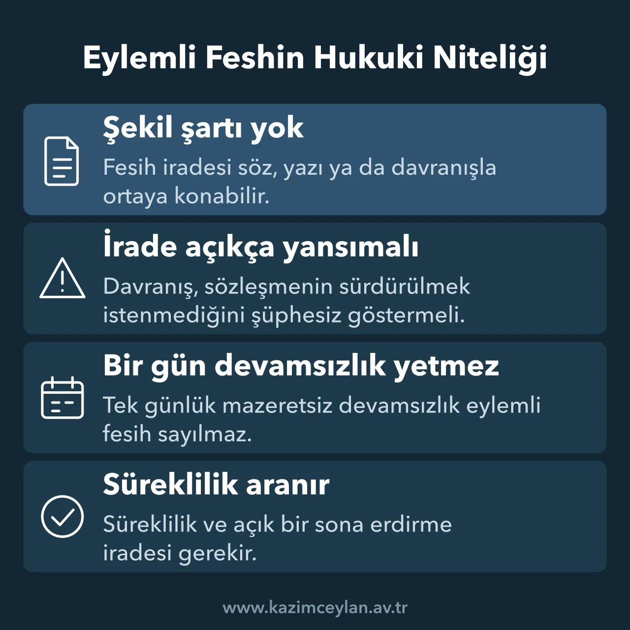 Eylemli Feshin Hukuki Niteliği Bir davranışın eylemli fesih sayılması için aranan irade ve süreklilik şartları
