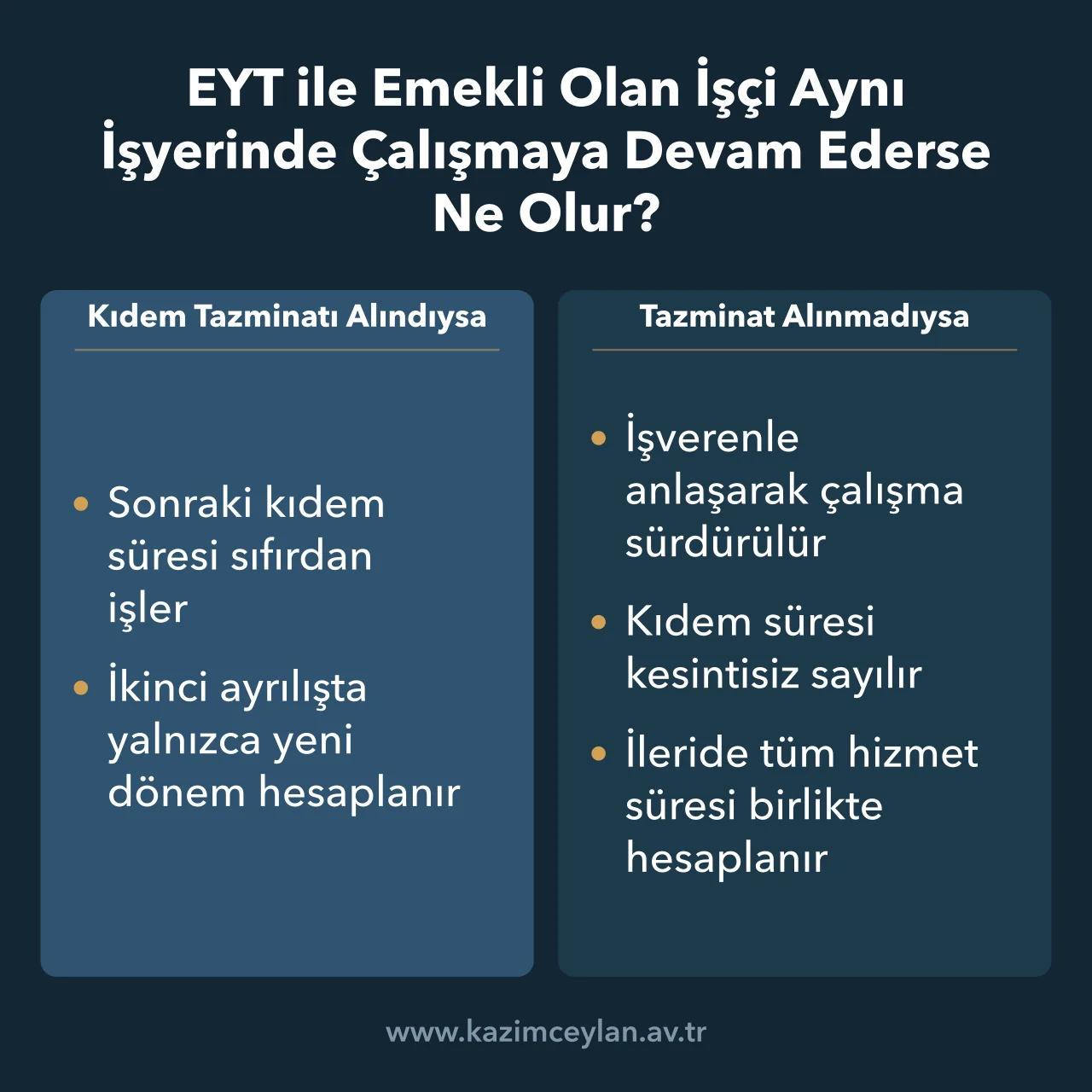 Emeklilik sonrası aynı işyerinde çalışmada kıdem süresinin hesabını karşılaştıran şema