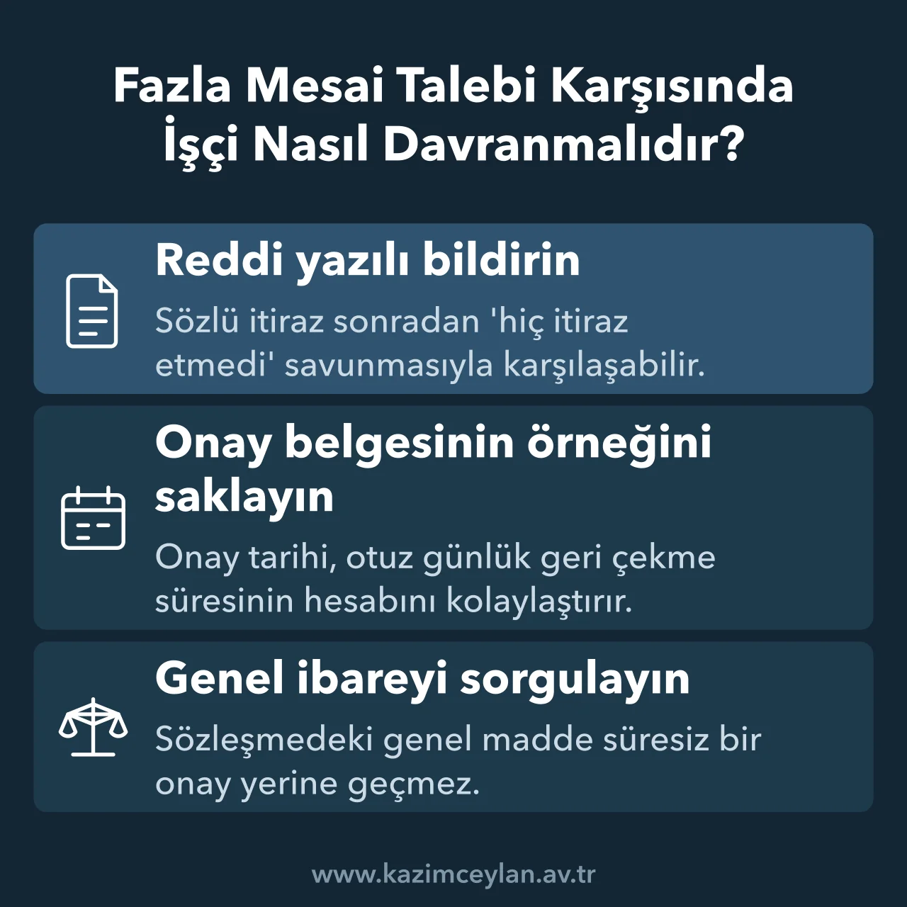Fazla Mesai Talebi Karşısında İşçi Nasıl Davranmalıdır Fazla mesai talebini reddetmek isteyen işçinin atması gereken adımları gösteren şema