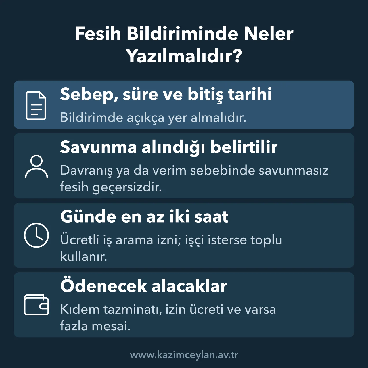 Fesih Bildiriminde Neler Yazılmalıdır İşveren Fesih Bildirimi Örneği Fesih bildiriminde bulunması gereken sebep, süre, izin ve alacak bilgilerini özetler