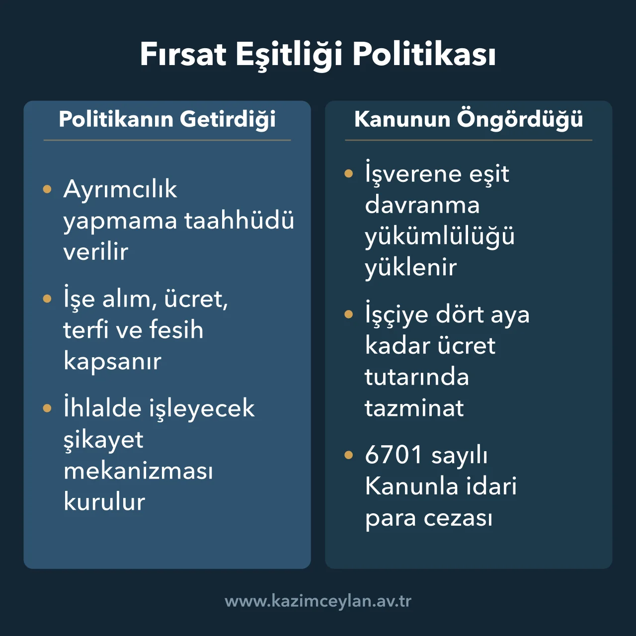 Fırsat Eşitliği Politikası Fırsat Eşitliği Politikası Örneği Fırsat eşitliği politikasının getirdikleri ile kanuni yaptırımları karşılaştıran şema