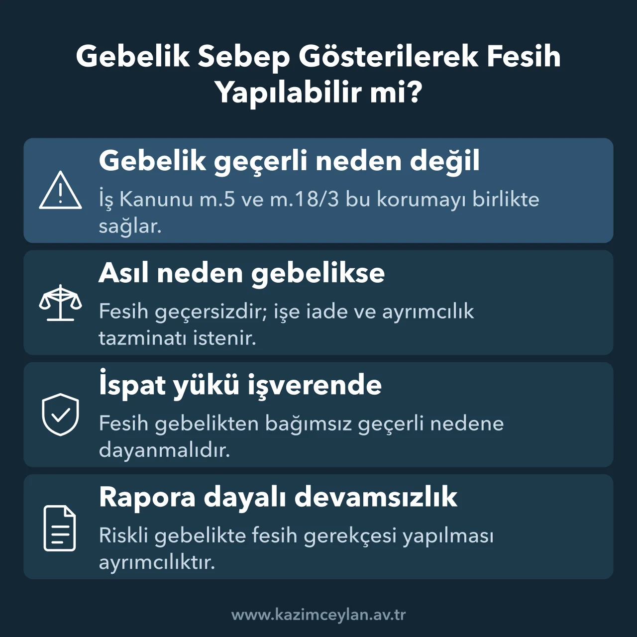 Gebelik Sebep Gösterilerek Fesih Yapılabilir mi Gebelik nedeniyle feshin geçersizliğini ve işverenin ispat yükünü gösteren şema