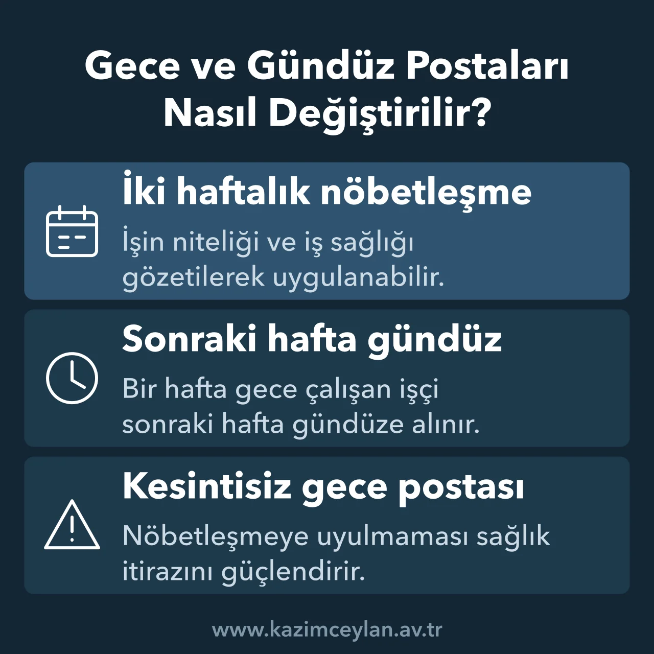 Gece ve Gündüz Postaları Nasıl Değiştirilir Gece ve gündüz postaları arasında nöbetleşme esasının nasıl uygulandığını gösteren şema