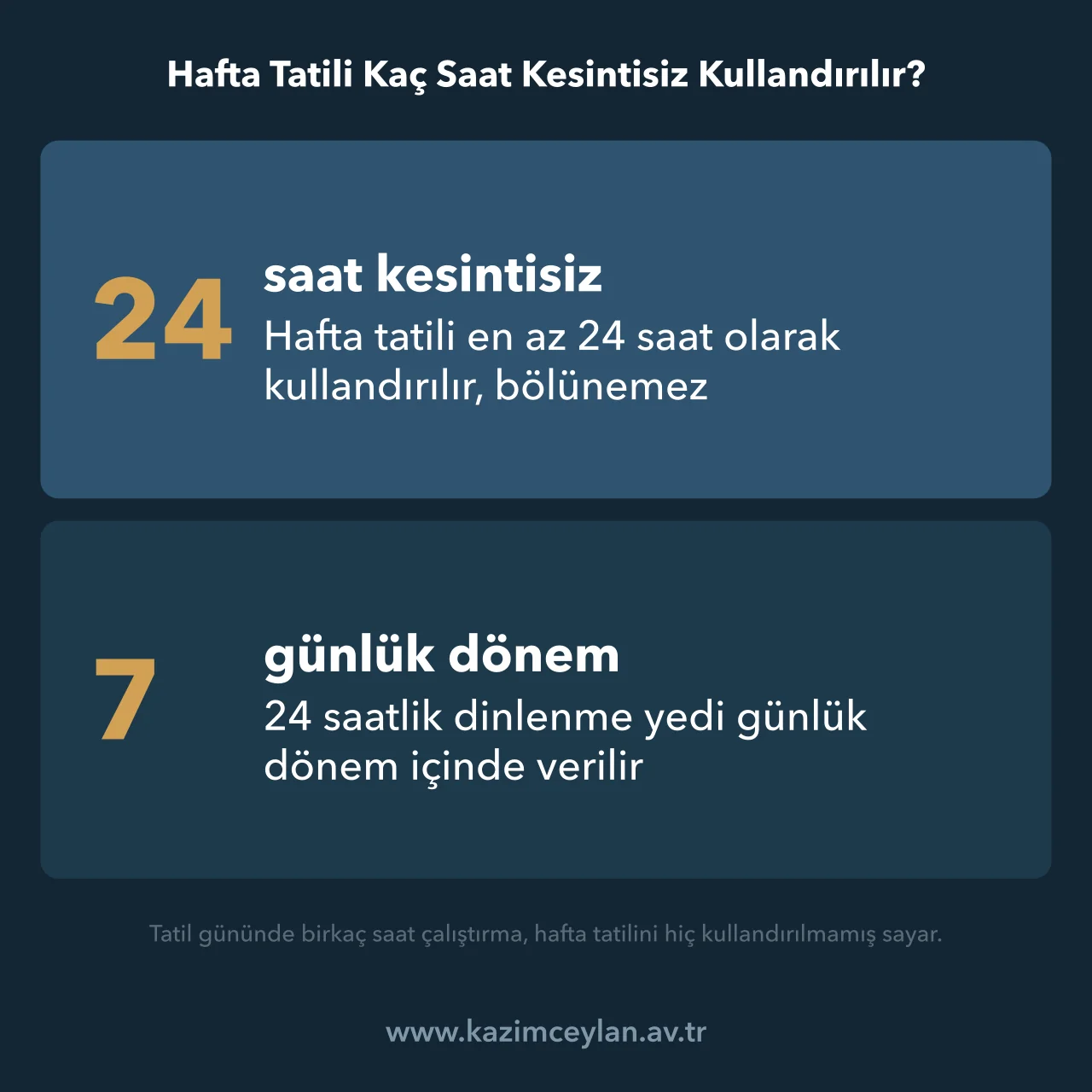 Hafta Tatili Kaç Saat Kesintisiz Kullandırılır Hafta tatilinin yedi günlük dönemde kesintisiz 24 saat verilmesini gösteren şema