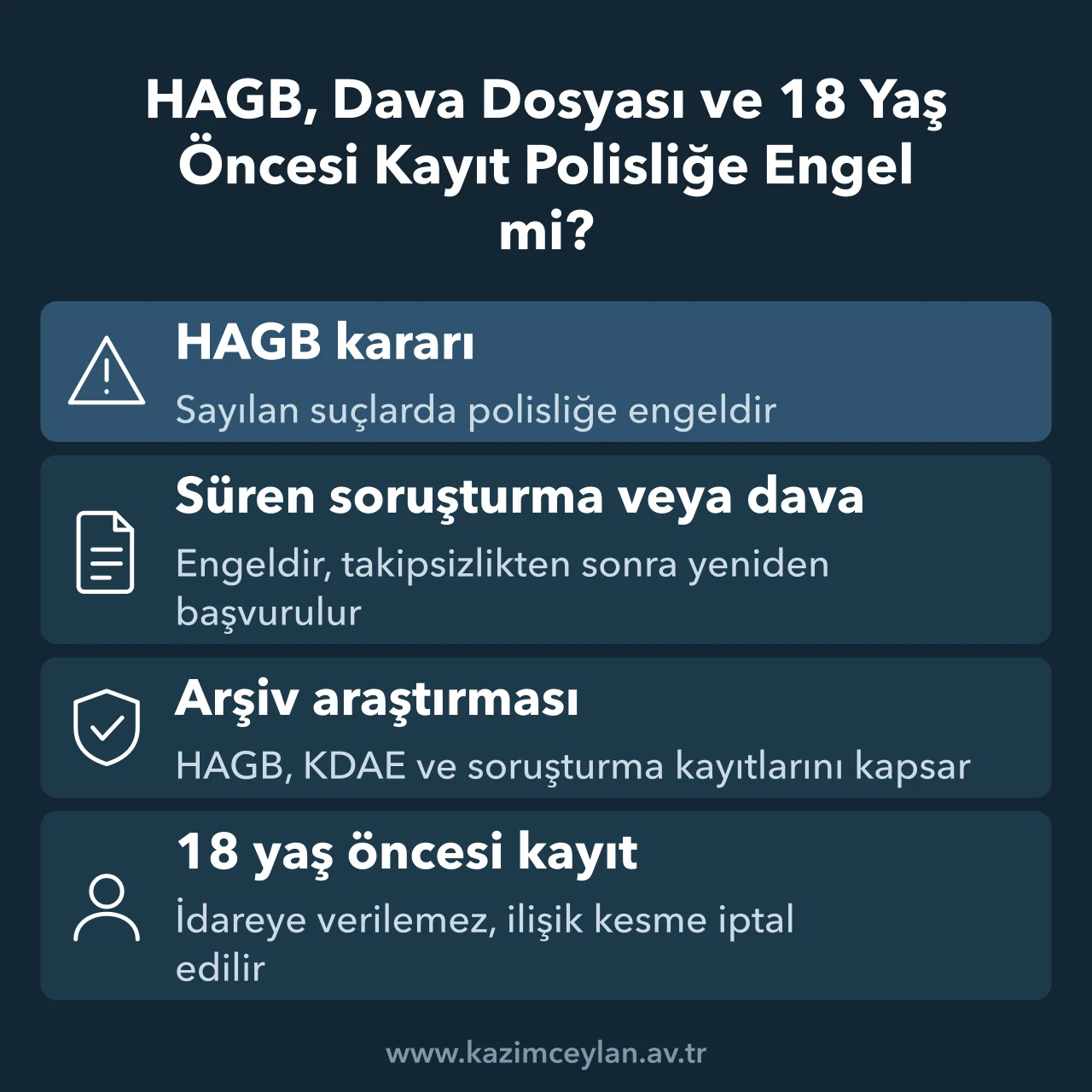 HAGB Dava Dosyası ve 18 Yaş Öncesi Kayıt Polisliğe Engel mi Sabıkası olan polis olabilir mi sorusunda HAGB, dava ve 18 yaş öncesi kaydı gösteren şema