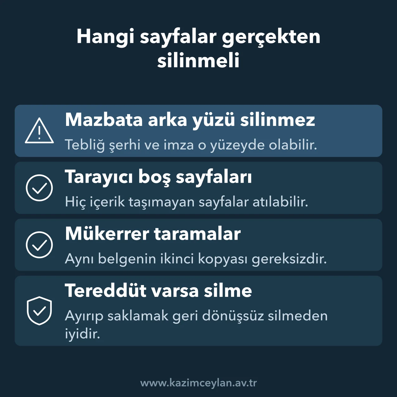 Taranmış dosyada hangi sayfanın atılıp hangisinin korunacağını gösteren şema
