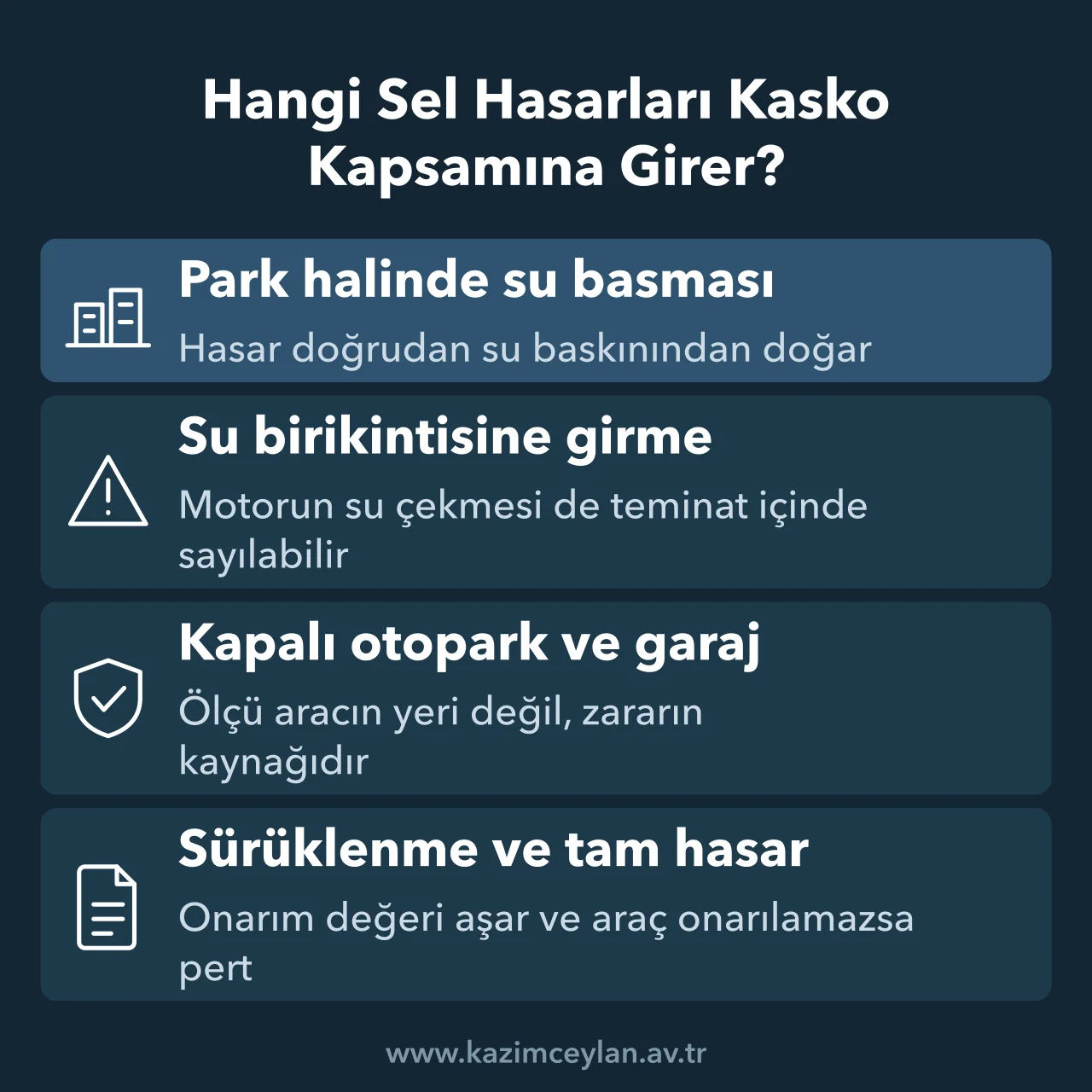 Hangi Sel Hasarları Kasko Kapsamına Girer Sel ek teminatlı kaskonun kapsadığı başlıca hasar durumlarını gösteren şema