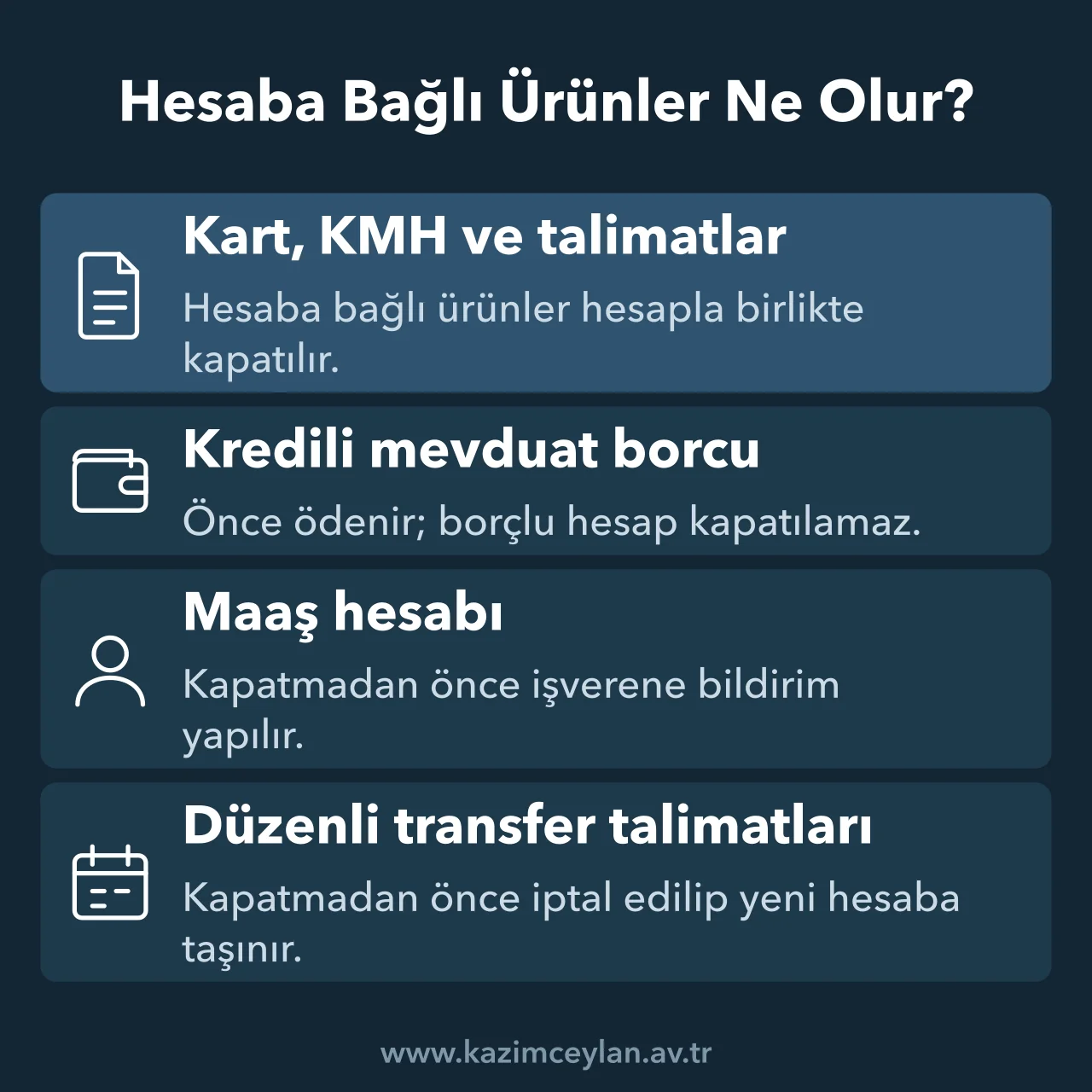 Hesap kapatılmadan önce kredili mevduat, maaş ve ödeme talimatları için yapılacaklar