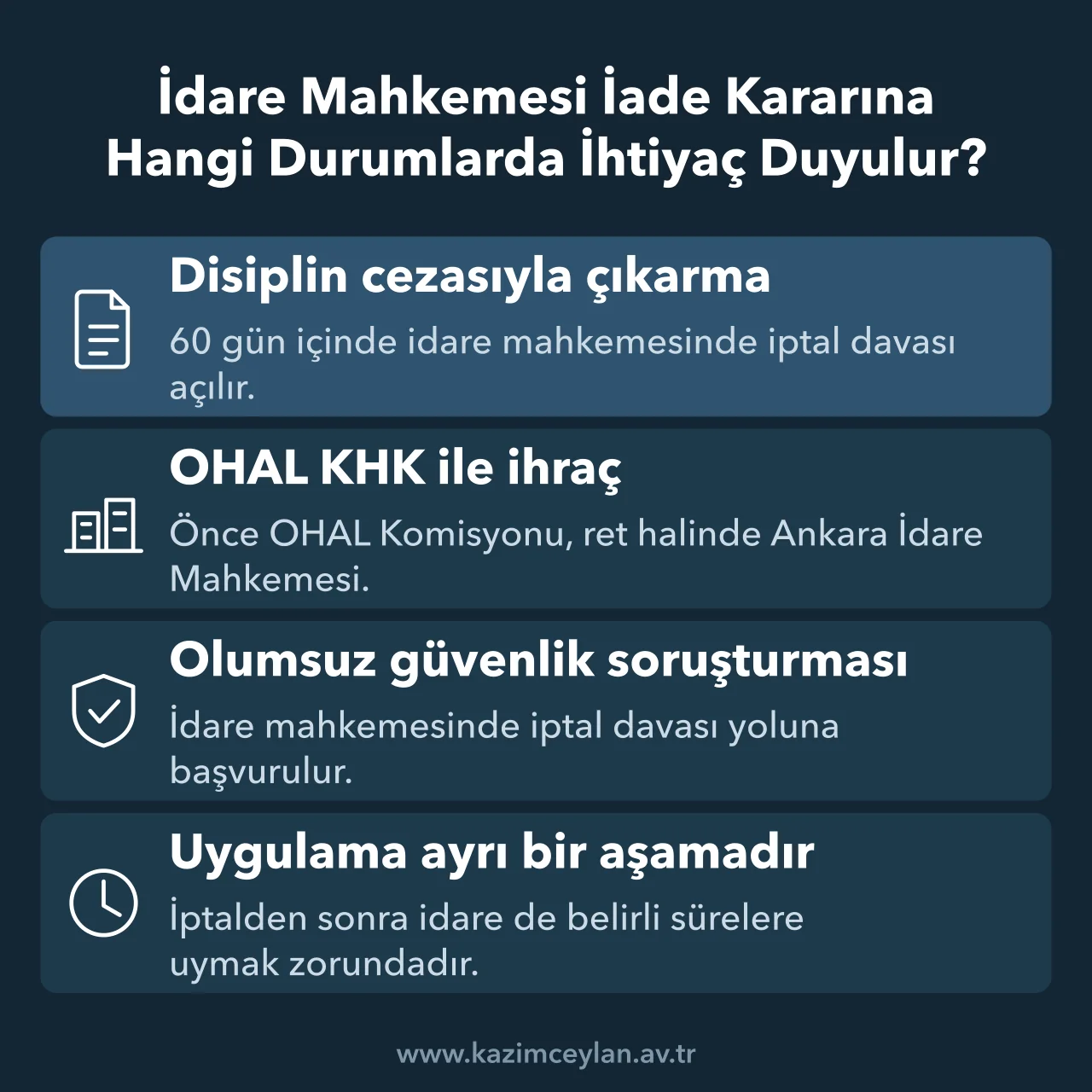 İdare Mahkemesi İade Kararına Hangi Durumlarda İhtiyaç Duyulur Disiplin, KHK ve güvenlik soruşturması hallerinde göreve iade için izlenecek dava yolları