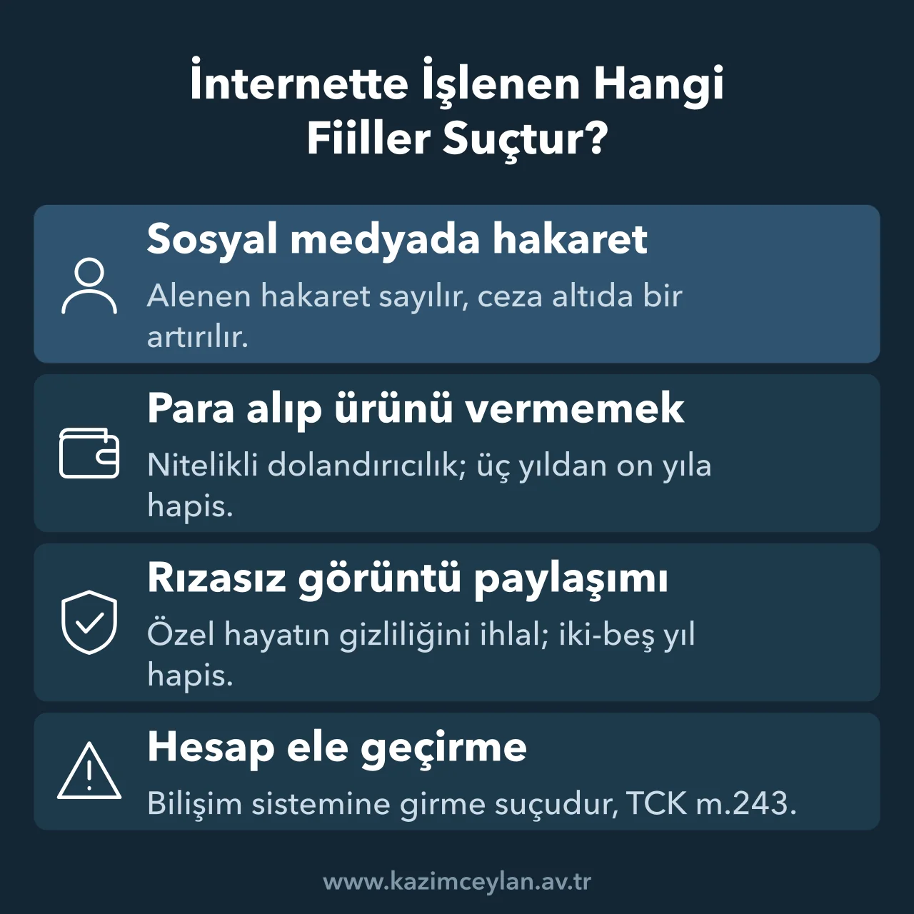 Sosyal medya hakareti, internet dolandırıcılığı ve hesap ele geçirmenin suç karşılıkları