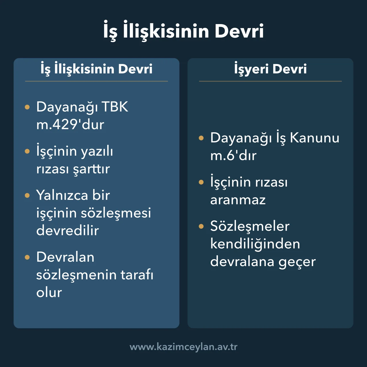 İş İlişkisinin Devri Tek işçinin sözleşmesinin devri ile işyeri devri arasındaki rıza farkını gösteren şema
