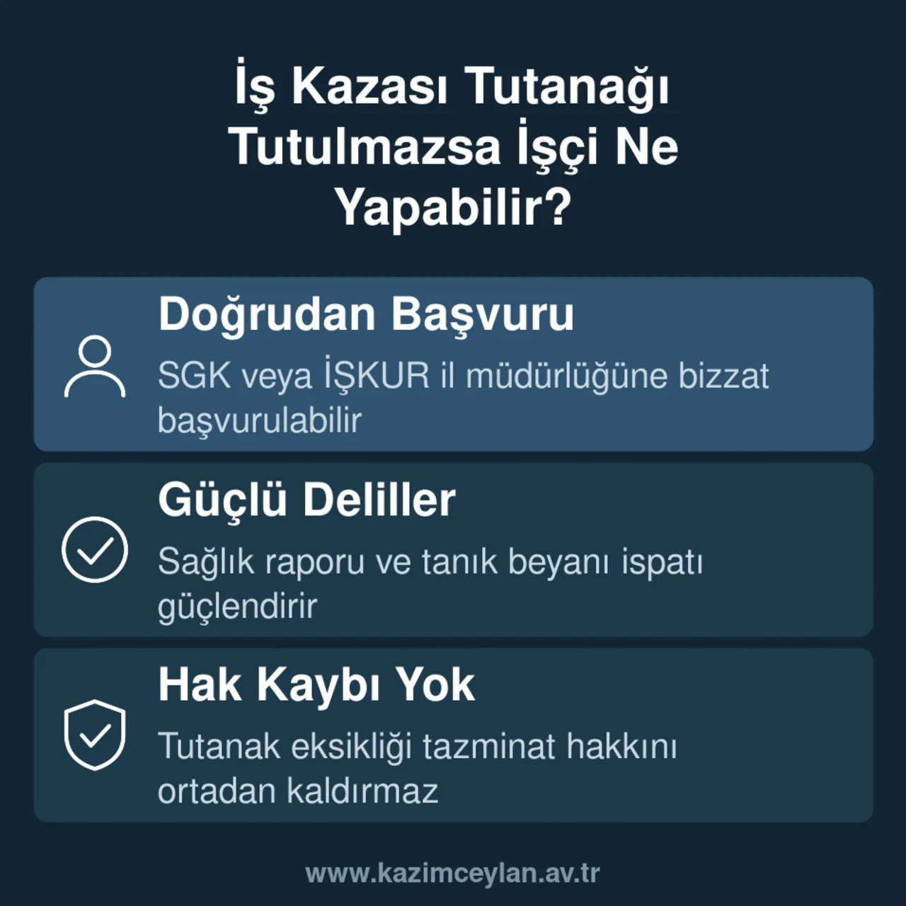 İş kazası tutanağı yoksa işçinin izleyebileceği başvuru ve ispat yollarını gösteren şema