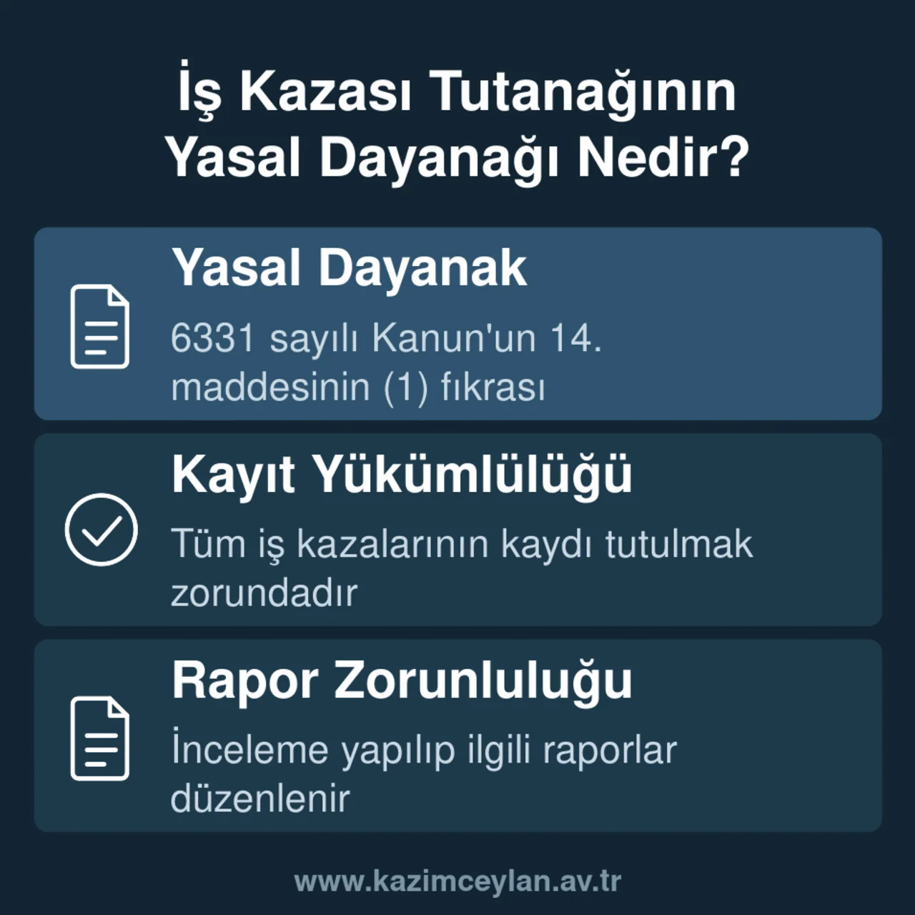 İş kazası tutanağının kayıt, inceleme ve rapor unsurlarını gösteren şema