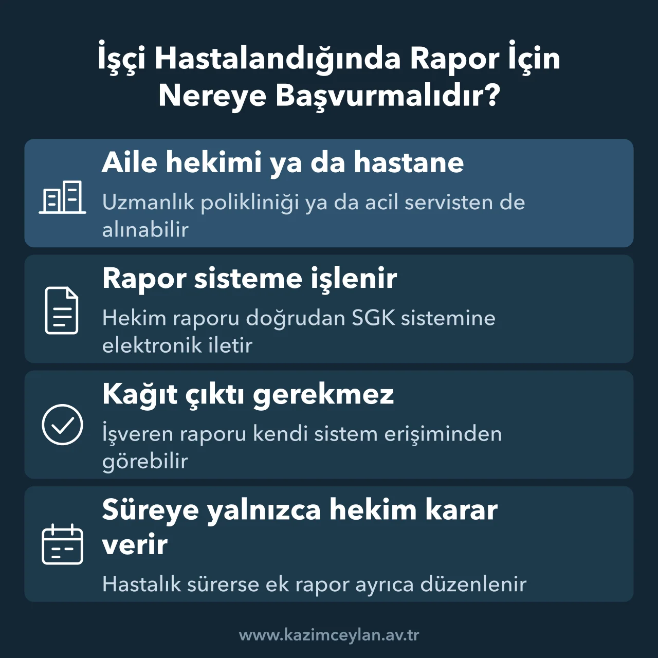 Hastalanan işçinin rapor alabileceği yerleri ve raporun SGK'ya iletilmesini gösteren şema
