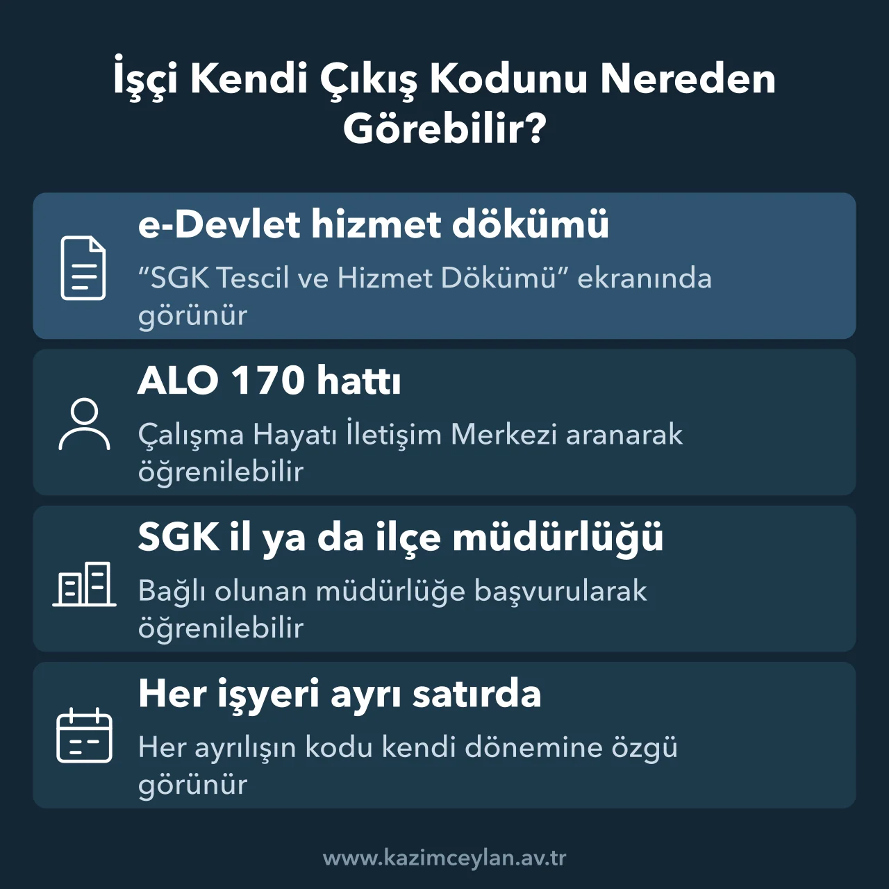 İşçi Kendi Çıkış Kodunu Nereden Görebilir İşçinin kendi SGK işten çıkış kodunu öğrenebileceği kanalları gösteren şema