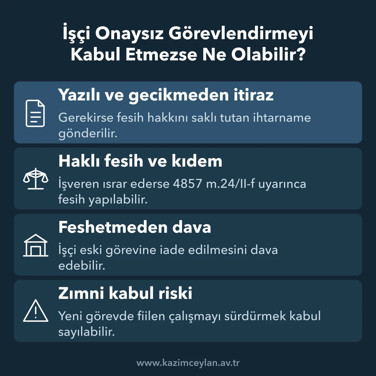 Onaysız görevlendirmeye karşı işçinin itiraz, haklı fesih ve dava seçenekleri ile riskler