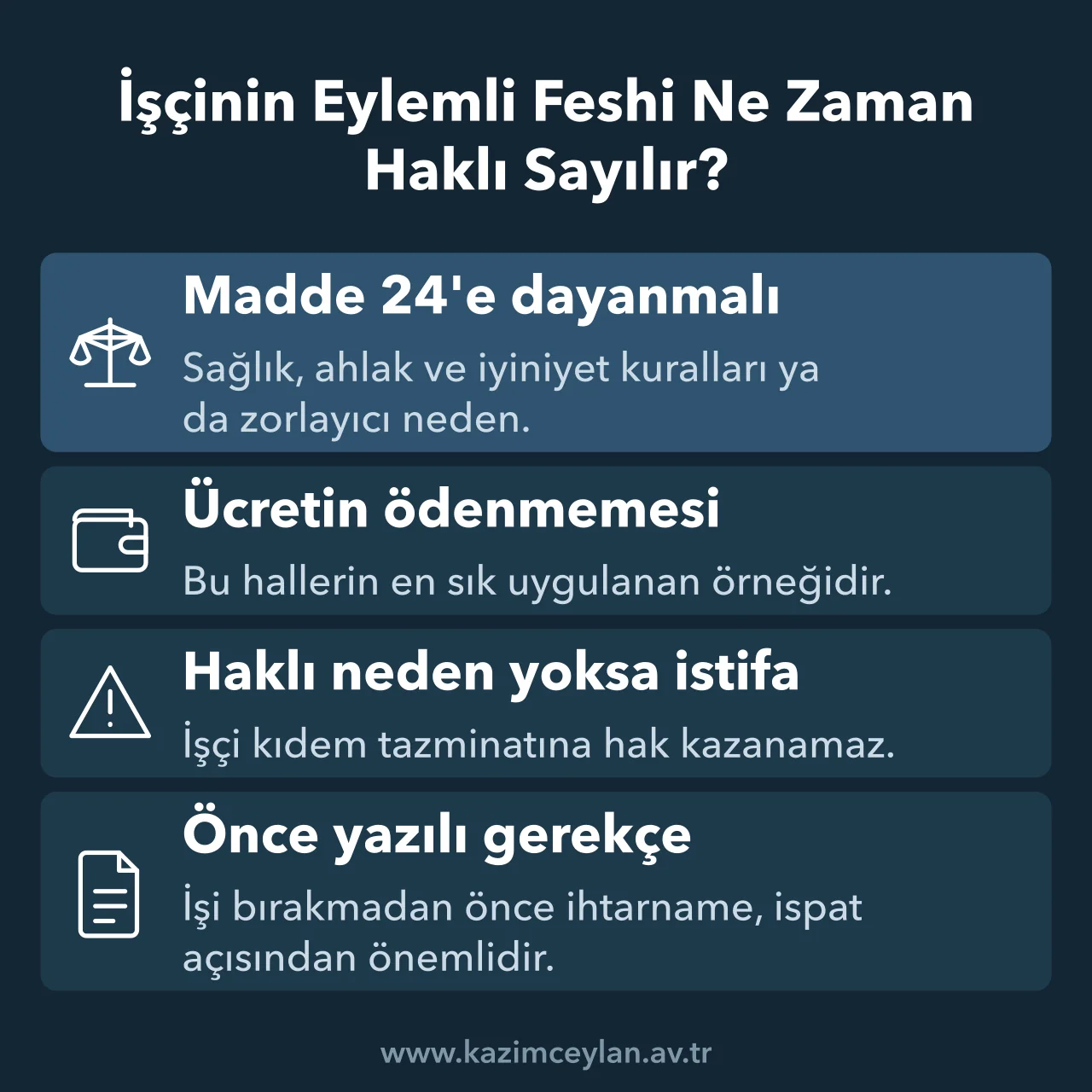 İşçinin Eylemli Feshi Ne Zaman Haklı Sayılır İşçinin işi bırakmasının kıdem tazminatı doğurması için gereken şartları gösteren şema