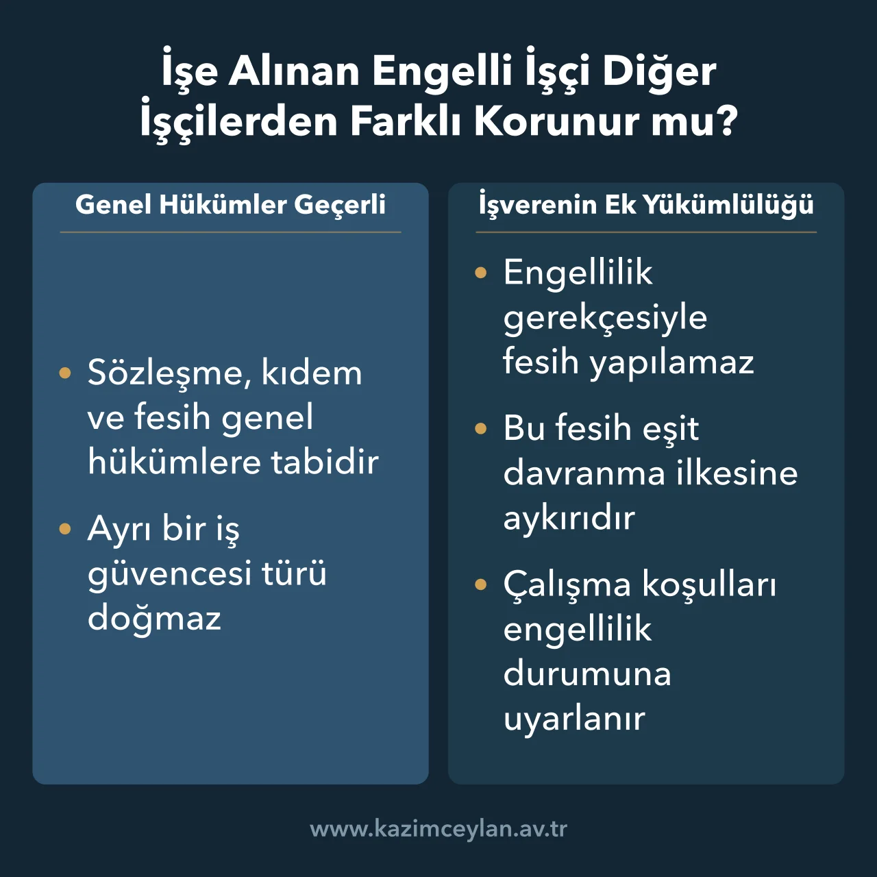 İşe Alınan Engelli İşçi Diğer İşçilerden Farklı Korunur mu Engelli işçinin tabi olduğu genel hükümleri ve işverenin ek yükümlülüklerini ayıran şema
