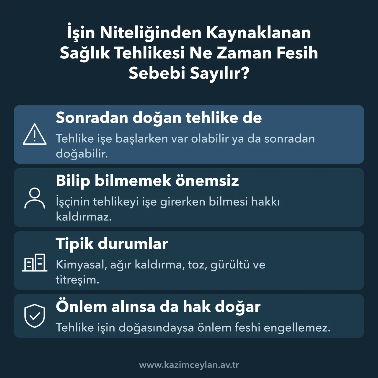 İşin Niteliğinden Kaynaklanan Sağlık Tehlikesi Ne Zaman Fesih Sebebi Sayılır İşin niteliğinden doğan sağlık tehlikesinin fesih sebebi sayıldığı durumları gösteren şema