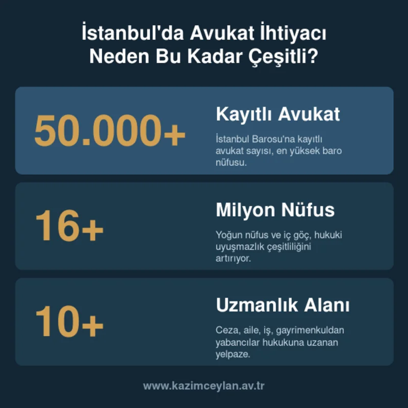 İstanbul'da Avukat İhtiyacı Neden Bu Kadar Çeşitli İstanbul'daki avukat sayısı, nüfus ve uzmanlık alanı çeşitliliğini gösteren rakamlar