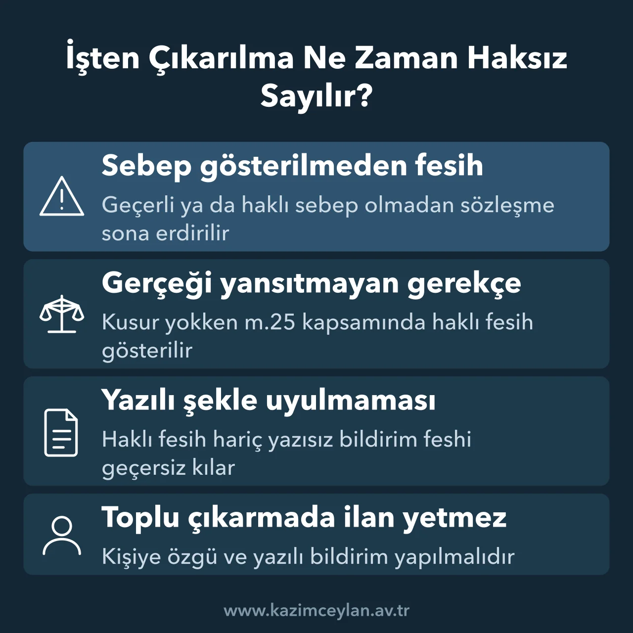 İşverenin feshinin hangi hallerde haksız ya da geçersiz sayıldığını gösteren şema